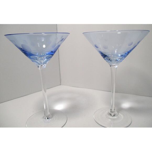 Set Of 2 Martini Glasses Blue Hand Blown 4 Ounces Each. - Picture 3 of 4